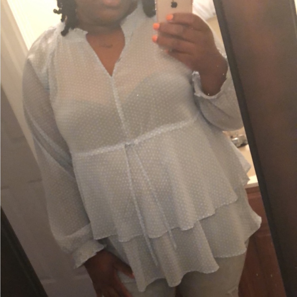 Torrid Crinkle Chiffon Polkadot Drawstring Blouse. Like New. Size 2